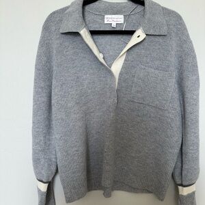 Design History 100% Cashmere Gray & Cream Collared Polo Sweater Size Large
